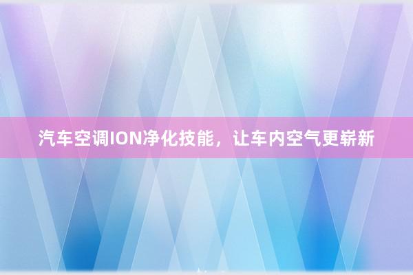 汽车空调ION净化技能，让车内空气更崭新